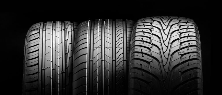 Close-up of new tires.